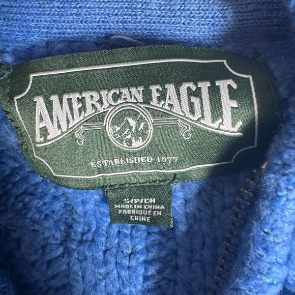 AMERIAN EAGLE Women's Size SMALL Hoodie Cable Knit Cropped Blue Full Zipper - Picture 4 of 6